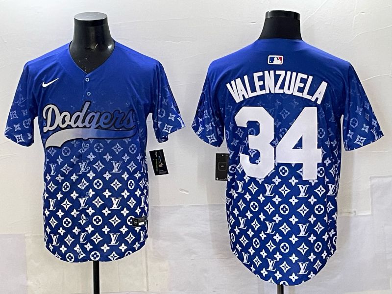 Men Los Angeles Dodgers 34 Valenzuela Blue Nike 2025 MLB jersey 01